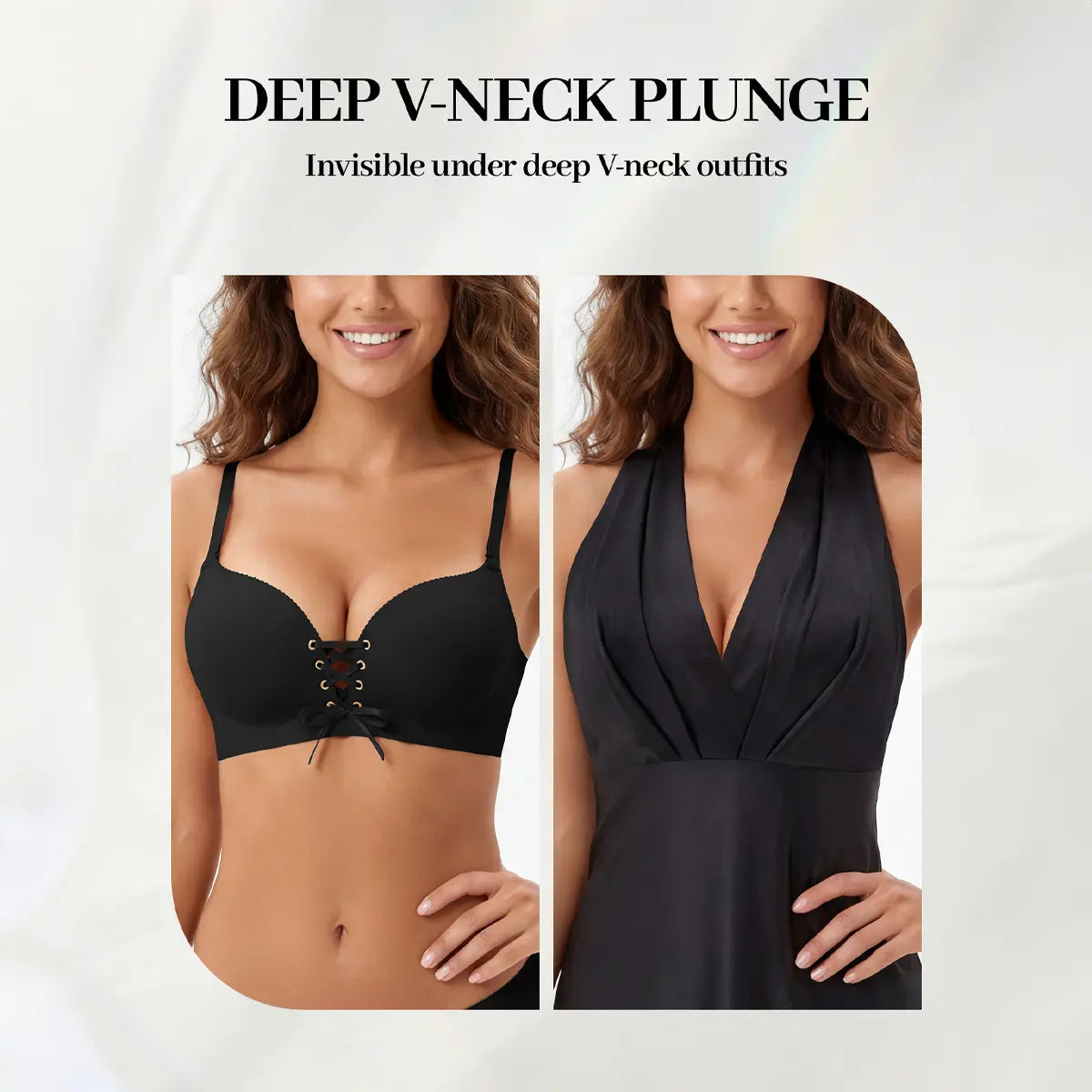 LUCKMEEY Drawstring Push Up Bra for Women | Wireless Lace Up Front Bra with Adjustable Lift & Enhanced Cleavage, Padded Comfort Bra for A B C Cups, Deep V Plunge Bra for Everyday Wear