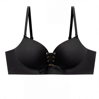 Drawstring Push Up Bra for Women | Wireless Lace Up Front Bra with Adjustable Lift & Enhanced Cleavage, Padded Comfort Bra for A B C Cups, Deep V Plunge Bra for Everyday Wear