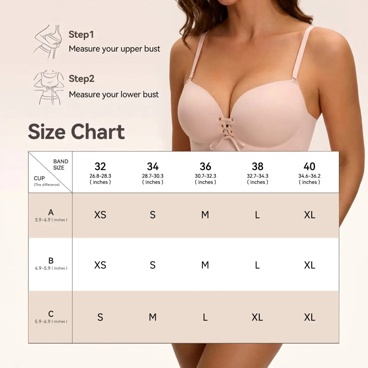 LUCKMEEY Drawstring Push Up Bra for Women | Wireless Lace Up Front Bra with Adjustable Lift & Enhanced Cleavage, Padded Comfort Bra for A B C Cups, Deep V Plunge Bra for Everyday Wear