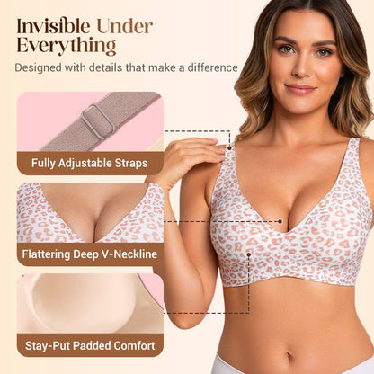 💕Jelly Wireless Womens Comfortable Wireless Bras Push Up Bralettes Seamless Tshirts Bras Deep V Everyday Bras