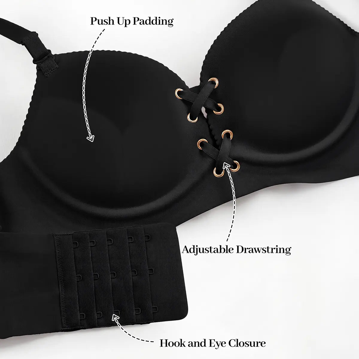 LUCKMEEY Drawstring Push Up Bra for Women | Wireless Lace Up Front Bra with Adjustable Lift & Enhanced Cleavage, Padded Comfort Bra for A B C Cups, Deep V Plunge Bra for Everyday Wear