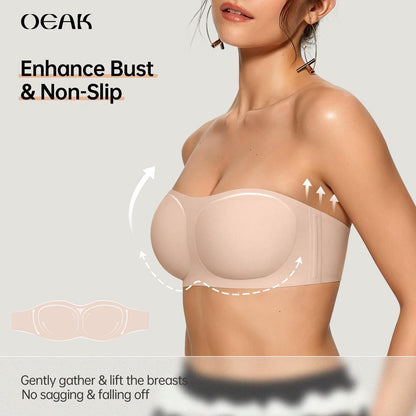 💞Womens Strapless Bras Push Up Bandeau Bra Non Slip Wireless Supportive Padded Bras Seamless Comfortable Tube Jelly Bra