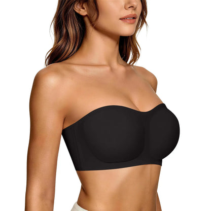 💞Womens Strapless Bras Push Up Bandeau Bra Non Slip Wireless Supportive Padded Bras Seamless Comfortable Tube Jelly Bra