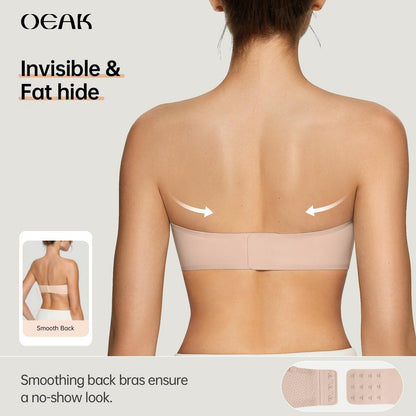 💞Womens Strapless Bras Push Up Bandeau Bra Non Slip Wireless Supportive Padded Bras Seamless Comfortable Tube Jelly Bra